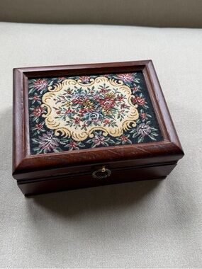 Wood And Tapestry Needle Knit Jewelry Box Tapestry